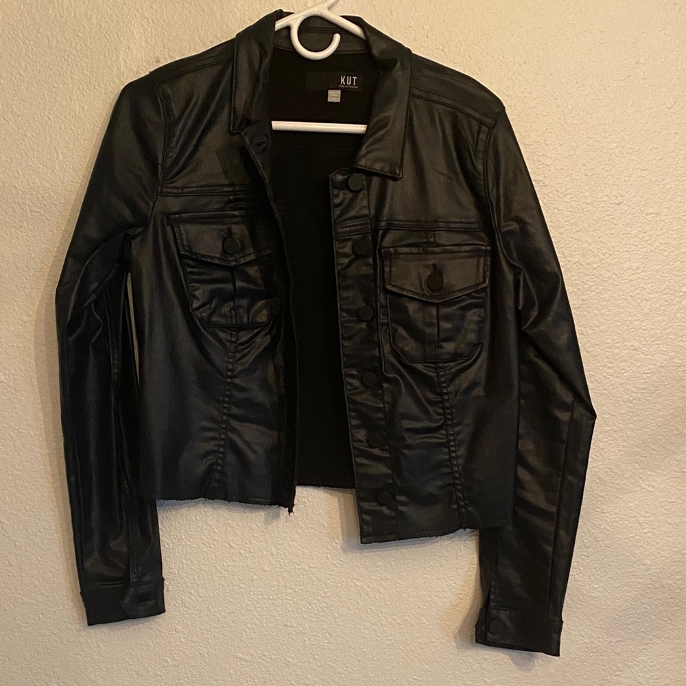 Kut from the Kloth Black Faux Leather Crop Jacket